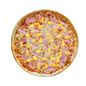 Pizza z sosem, serem, szynką, ananasem, oregano