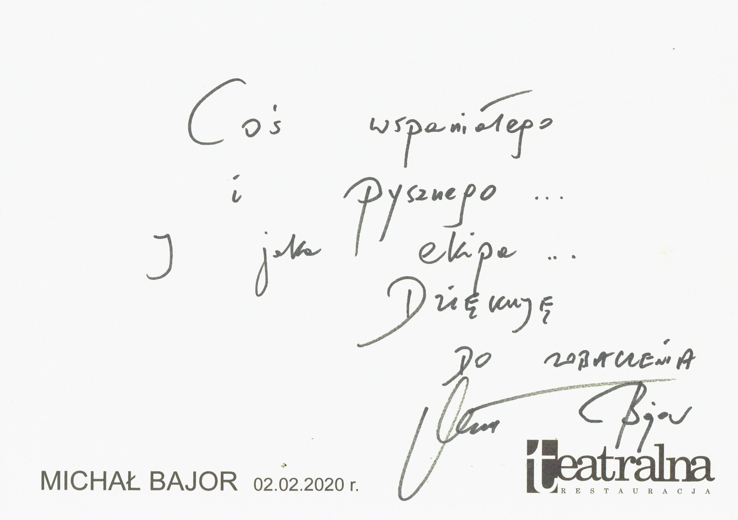Autograf Michała Bajora dla Teatralnej