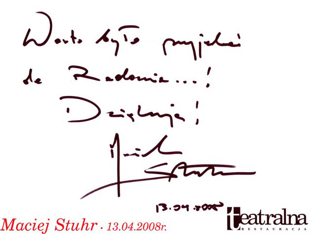 Autograf Macieja Stuhra dla Teatralnej