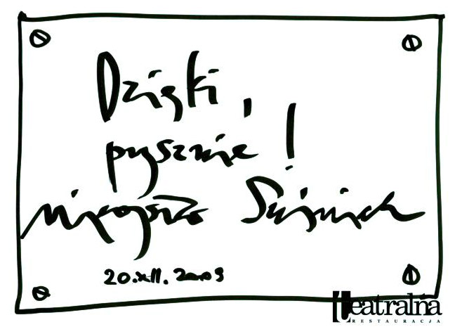 Autograf Mieczysława Szczęśniaka dla Teatralnej