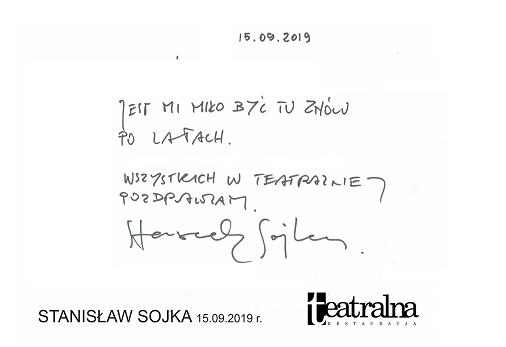 Autograf Stanisława Sojki dla Teatralnej