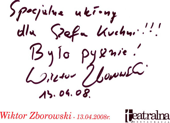Autograf Wiktora Zborowskiego dla Teatralnej